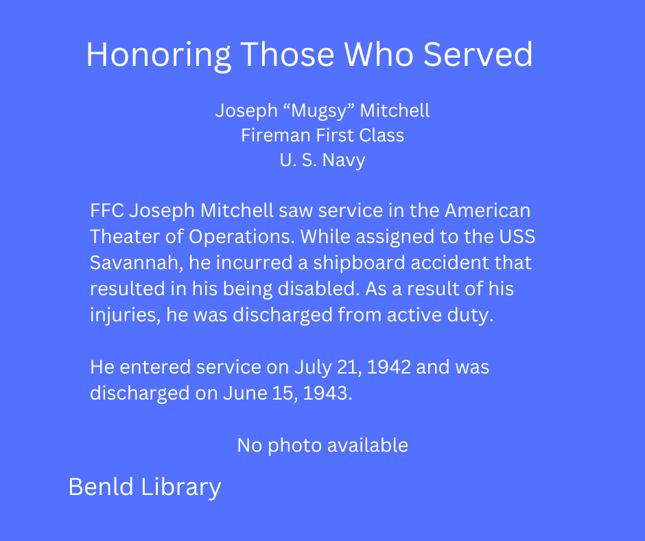 A tribute to "Mugsy" Mitchell, a disabled Navy veteran who served from 1942-1943 and was injured aboard the USS Savannah.