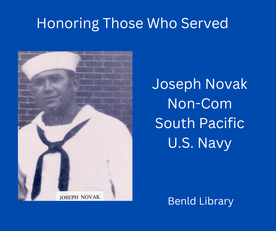 Honoring U.S. Navy veteran Joseph Novak, Non-Com, South Pacific, at Benld Library.