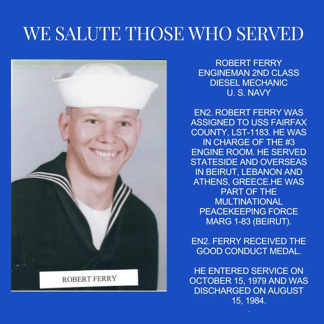 A tribute to a U.S. Navy serviceman with his service details and photo.
