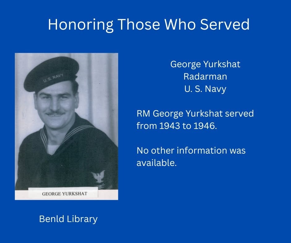 The image honors George Yurkshat, a U.S. Navy Radarman who served from 1943 to 1946. More details are not available.