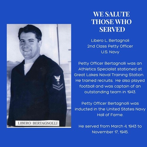 Tribute to a U.S. Navy Petty Officer, detailing his service, athletic involvement, and Hall of Fame induction.