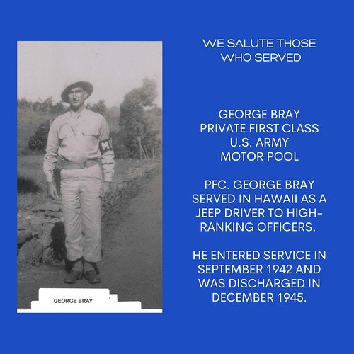 A tribute post featuring a vintage photo of a serviceman with text describing his military service during WWII.