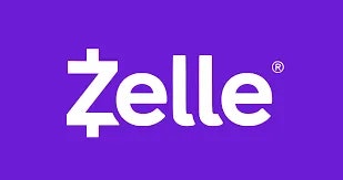 The image shows the logo of "Zelle," a digital payments network, on a purple background.