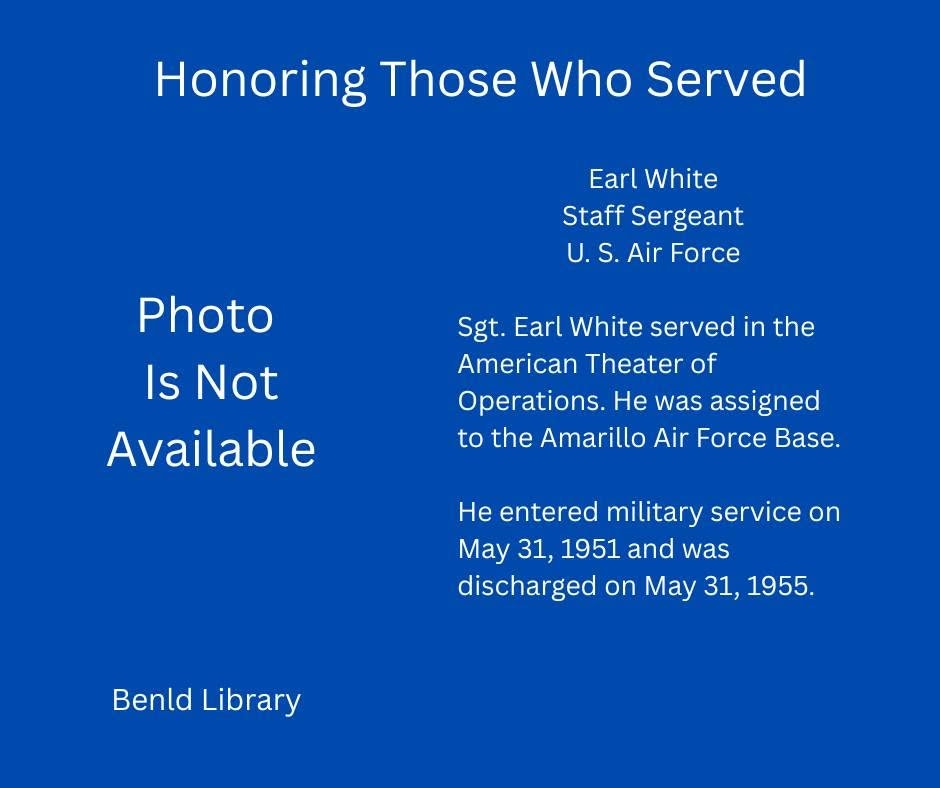 The image honors Sgt. Earl White, a U.S. Air Force Staff Sergeant, who served from 1951 to 1955 at the Amarillo Air Force Base.
