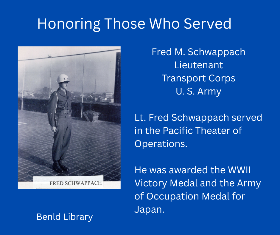 A U.S. Army Lt. Fred Schwappach is honored for serving in the Pacific. He received the WWII Victory and Japan Occupation Medals.