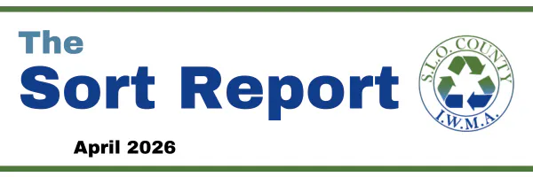 The image features a header for "The Sort Report," dated April 2026, from the SLO County IWMA, likely about waste management.