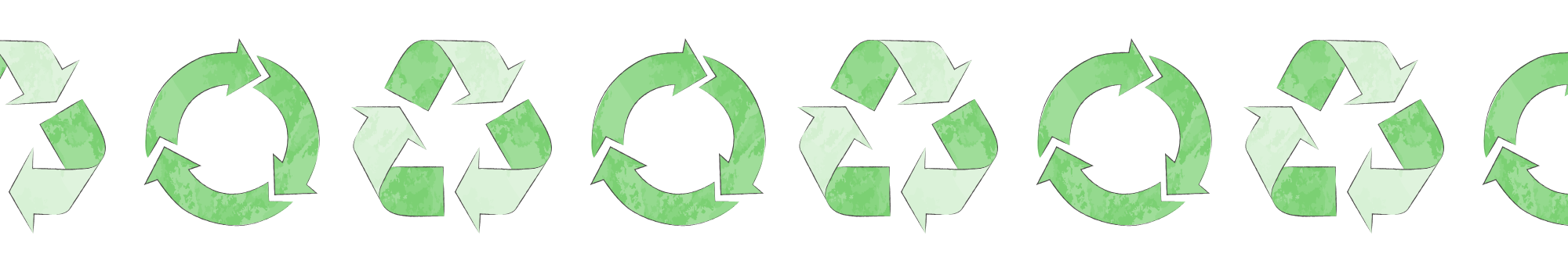 Green recycle symbols in a row on a white background.