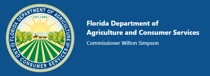 Logo of the Florida Department of Agriculture and Consumer Services, with text and the name of the commissioner.