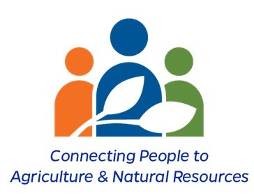Three stylized figures and leaves, with text: "Connecting People to Agriculture & Natural Resources".