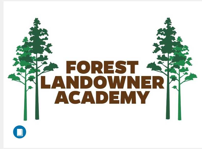 Logo with trees and text "FOREST LANDOWNER ACADEMY".