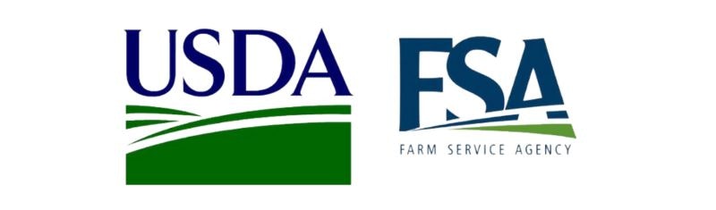 USDA and FSA Farm Service Agency logos, featuring stylized landscape designs.