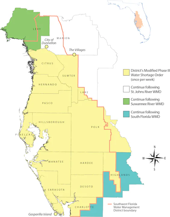 Map showing the entire water management district under modified water shortage orders.