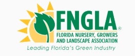 Logo of the Florida Nursery, Growers and Landscape Association, featuring a leaf and sun design, with text about leading Florida's green industry.
