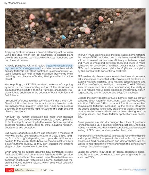 An article on efficient fertilizers, enhancing plant yield while minimizing environmental impact, with insights from Hardeep Singh.