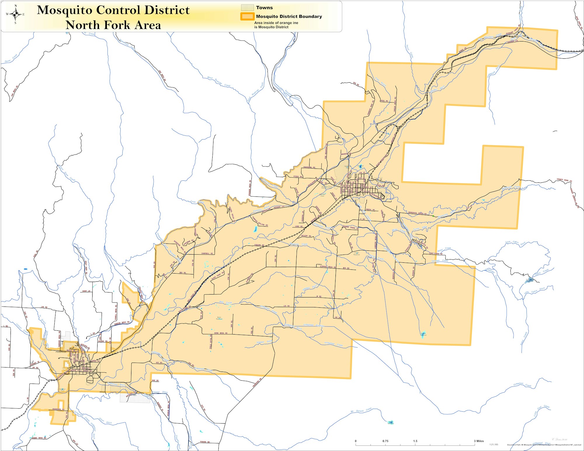 A map showing the NFMAD boundaries including Hotckiss & Paonia.