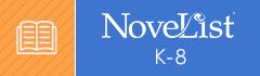A logo for "NoveList K-8" with a book icon, indicating a literary resource for kindergarten to 8th grade.