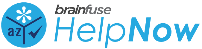 Logo of "Brainfuse HelpNow", an online tutoring service with a blue and white color scheme and a flower-like symbol.