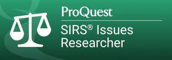 Logo of "ProQuest SIRS Issues Researcher", featuring scales of justice.