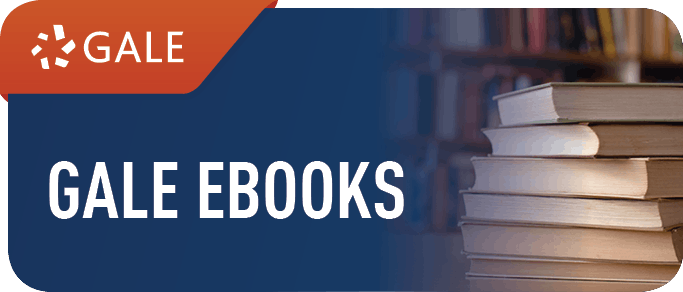 Logo for Gale eBooks with books and a blue background.