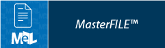 A logo with a document icon, "MeL" text, and "MasterFILE™" on a blue background.
