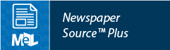 Logo for "Newspaper Source Plus" with an icon of a paper and "MeL" text.