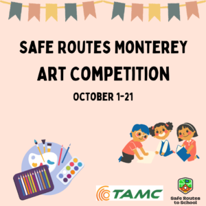 Art Competition announcement with drawings of kids, art easel and coloring pens and