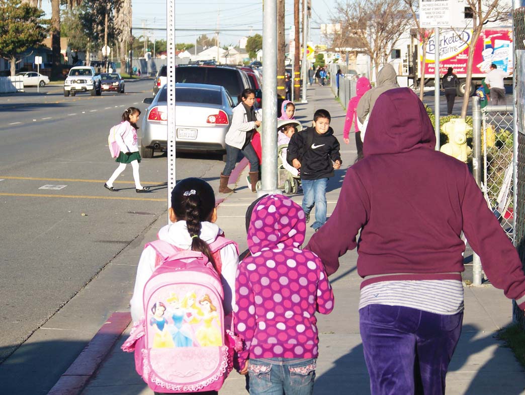 Children outside a school crosswalk