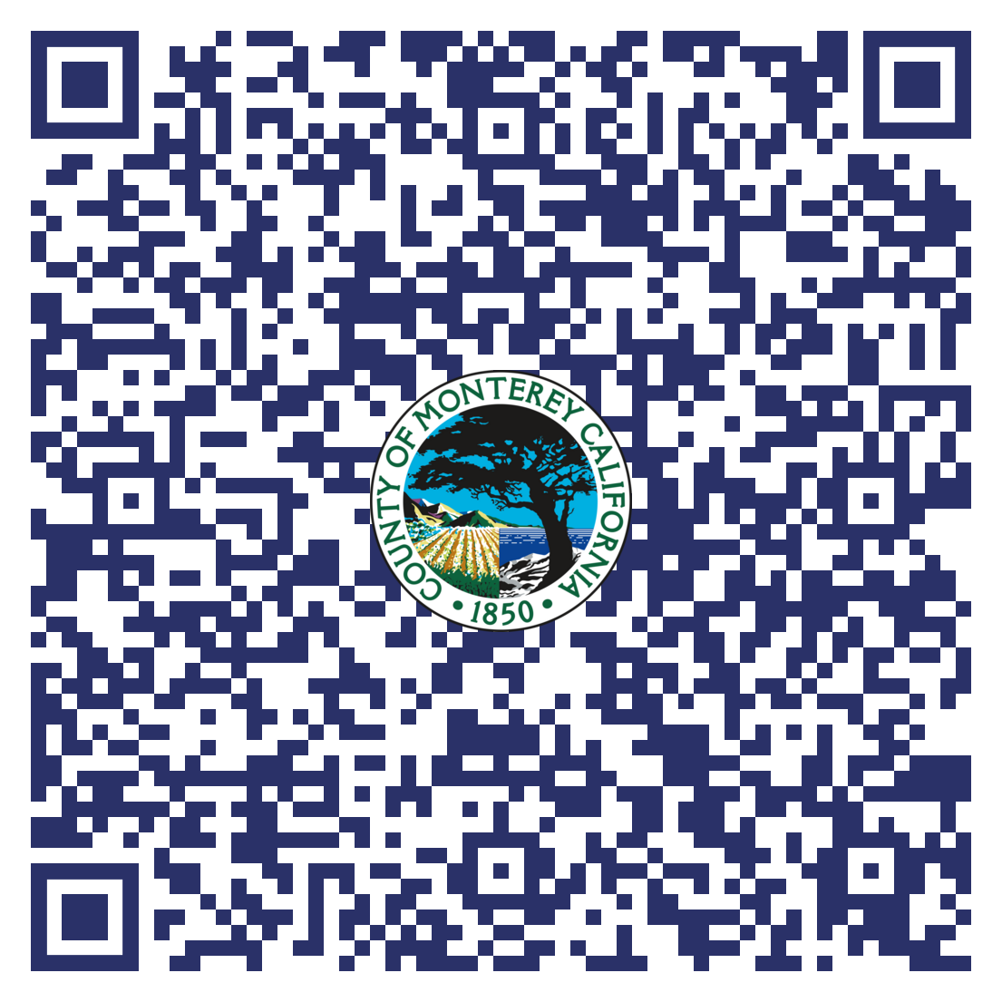 A QR code with the logo of the County of Monterey, California in the center.