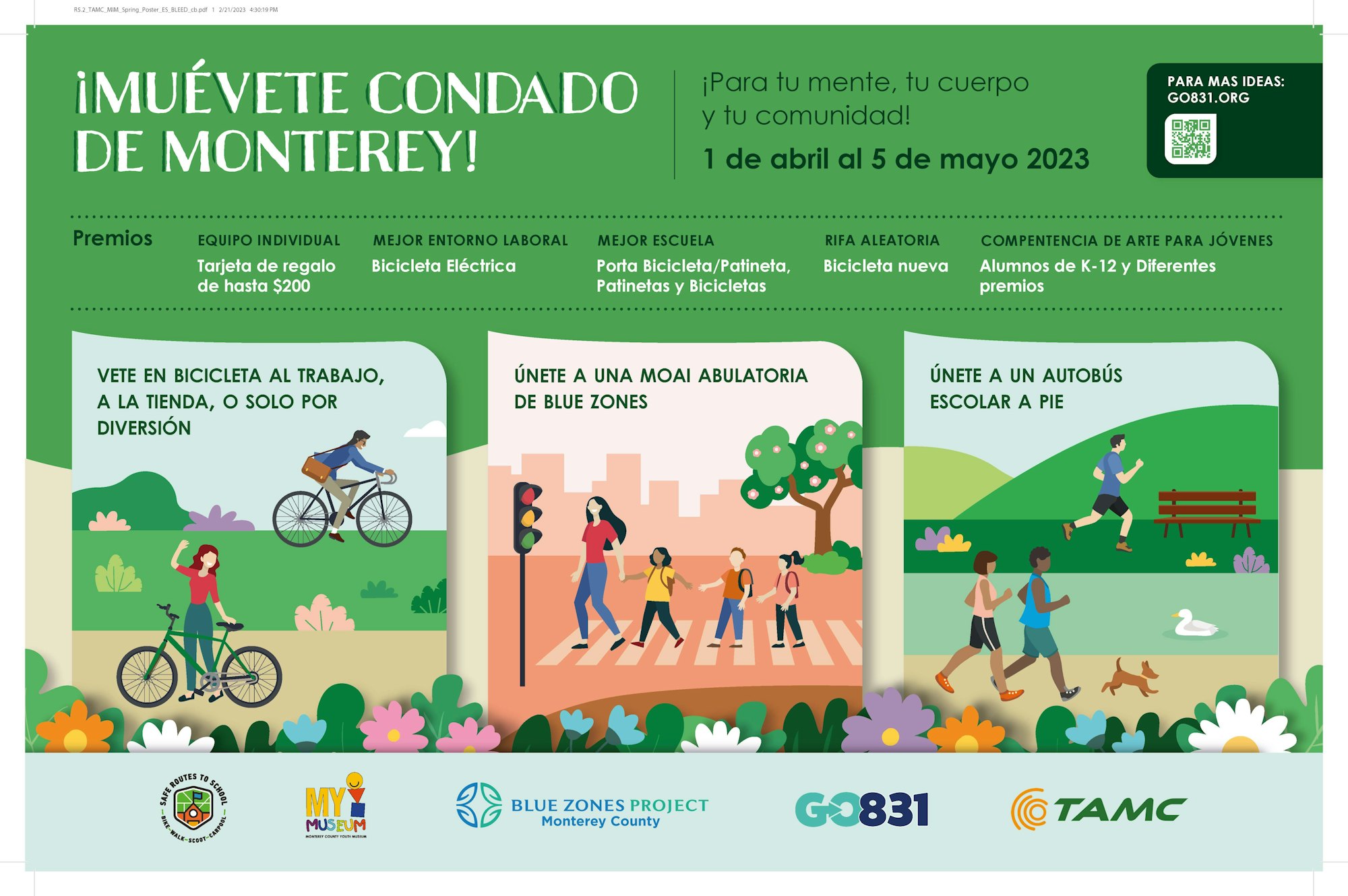 Poster with images of people riding bikes, walking and running