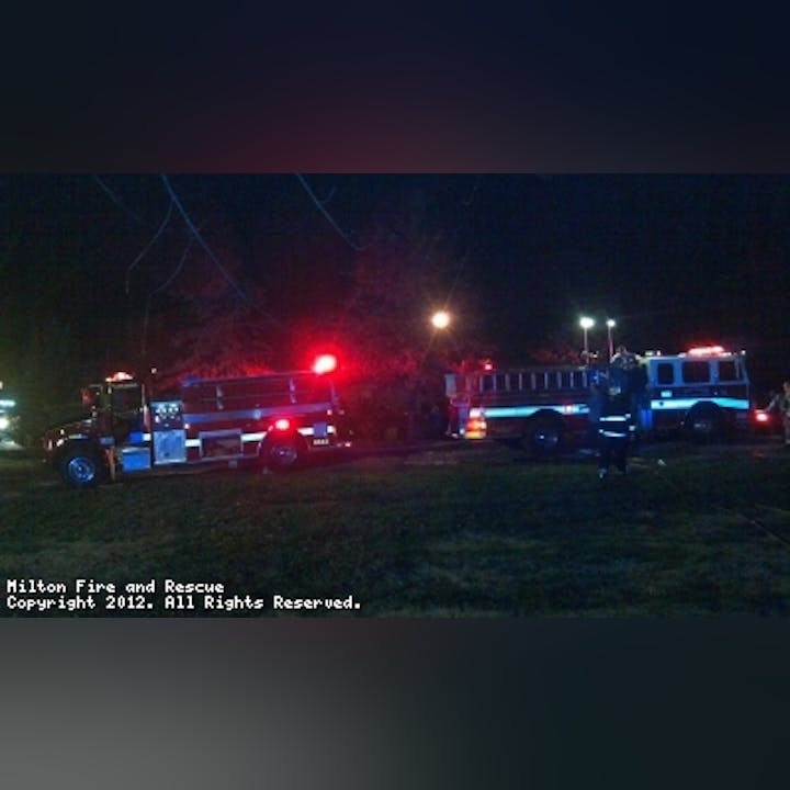 Nighttime photo of a fire truck