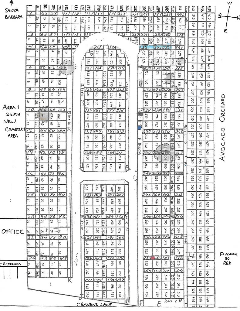 Map of plots in a cemetery