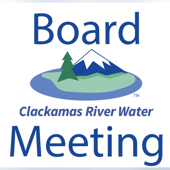 A logo with a mountain, tree, and river representing the Clackamas River Water Board Meeting.