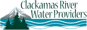 Logo of Clackamas River Water Providers with mountains, trees, and waves, symbolizing nature and water services.
