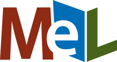 The image shows the letters "MeL" in different colors: red "M", blue "e", and green "L".