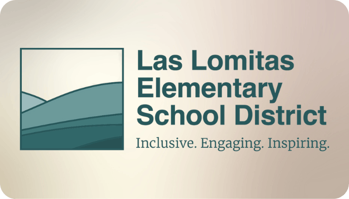 Logo of Las Lomitas Elementary School District with the slogan "Inclusive. Engaging. Inspiring." and a stylized landscape graphic.