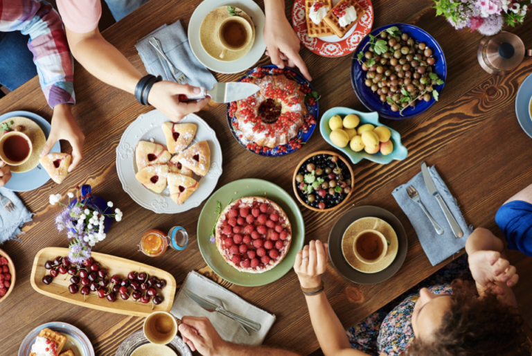 food at the dinner table for the holidays