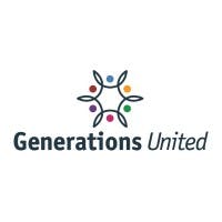 A logo with the text "Generations United" alongside a graphic of a circle made of multicolored human figures with linked hands.