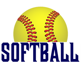 The image features a yellow softball with red stitching above the word "SOFTBALL" in bold blue letters.