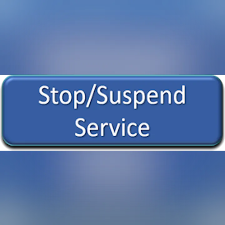 The image features a blue button with the text "Stop/Suspend Service."