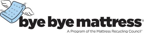The image features the logo for "bye bye mattress," a program by the Mattress Recycling Council aimed at mattress recycling.