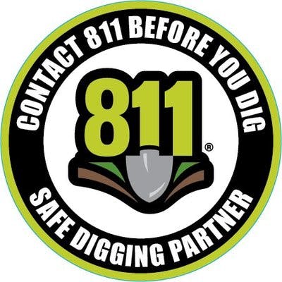 The image features a logo promoting the importance of contacting 811 before digging to ensure safe digging practices.