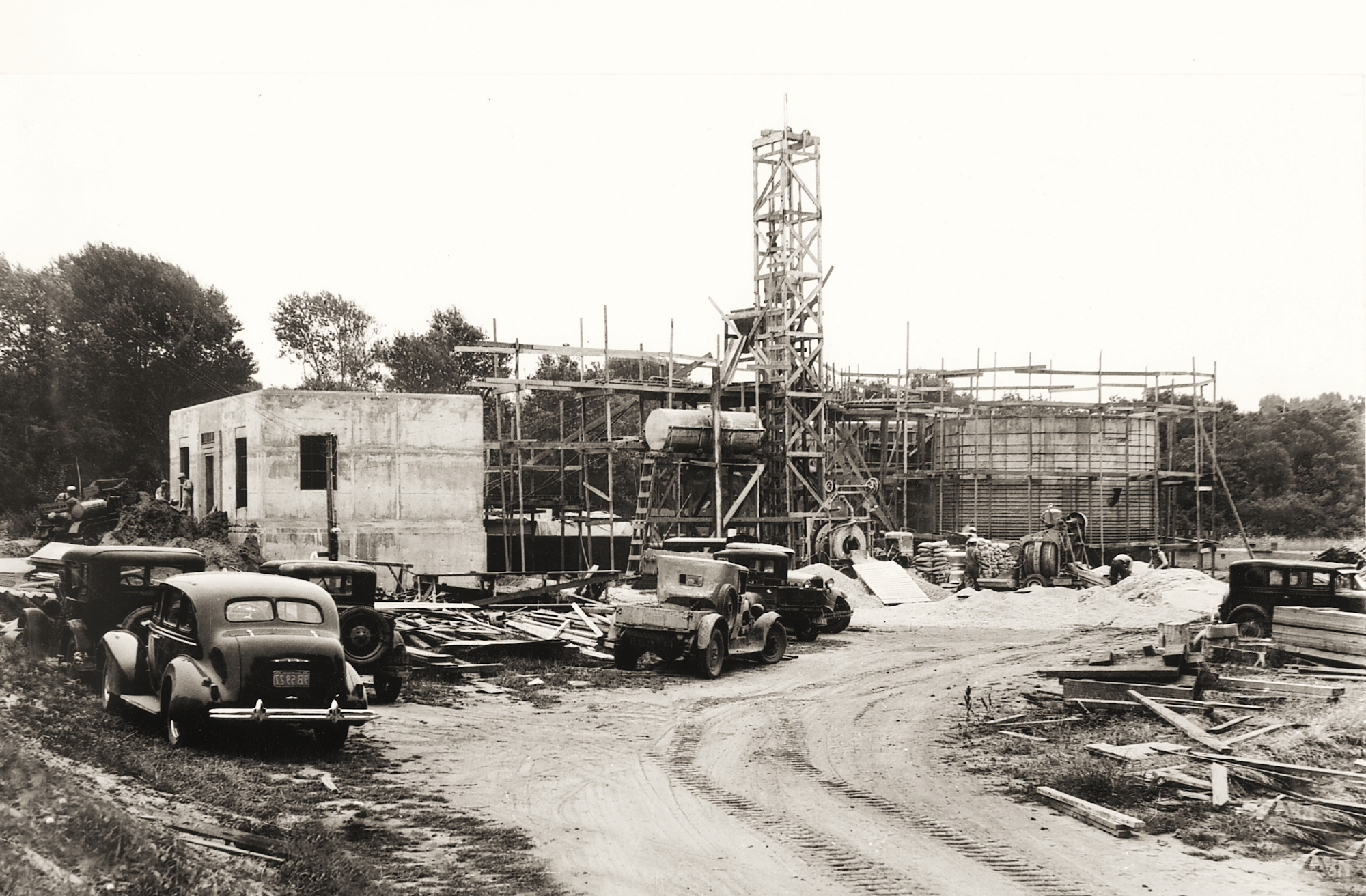 Historic photo of construction of the Carmel Sewer Treatment Facility Circa 1937