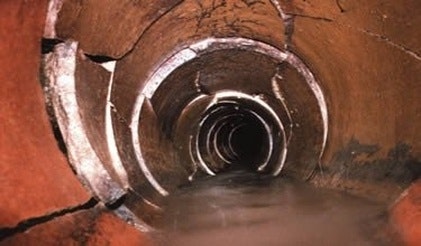 Inside of broken sewer lateral