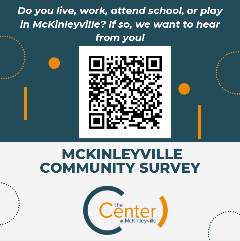 McKinleyville Community Survey invitation with a QR code and logo for The Center at McKinleyville.