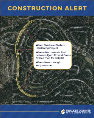 Alert for two projects: Overhead System Hardening and Vegetation Management on Northwoods Blvd, ongoing through summer.