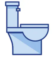 The image shows a simple illustration of a toilet with a clean design and light blue colors.