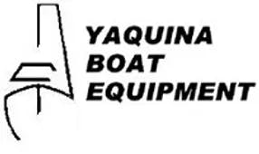 A logo with the text "YAQUINA BOAT EQUIPMENT" and a graphic resembling a boat or anchor.