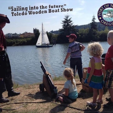 People watching a boat at the Toledo Wooden Boat Show, with a caption "Sailing into the future."