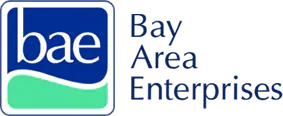 A logo with the text "bae Bay Area Enterprises" with a blue and green design.