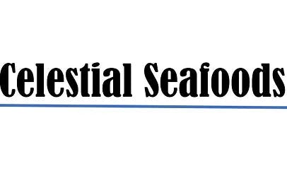 Text "Celestial Seafoods" with a blue line above the lowercase letters.